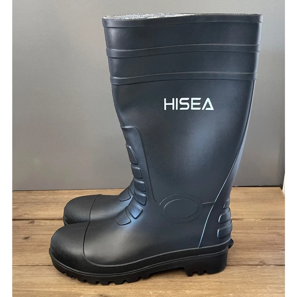 HISEA Tall Work Boots Men 9 / Women 10 Black Waterproof Steel Toe Safety